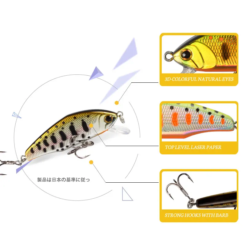 Cebos duros Magic Works Micro Minnow pesca de lubina 5,3g 52mm Jerkbait cebo Artificial Wobbler Mini señuelo de trucha pequeño pececillo hundido - imagen 2