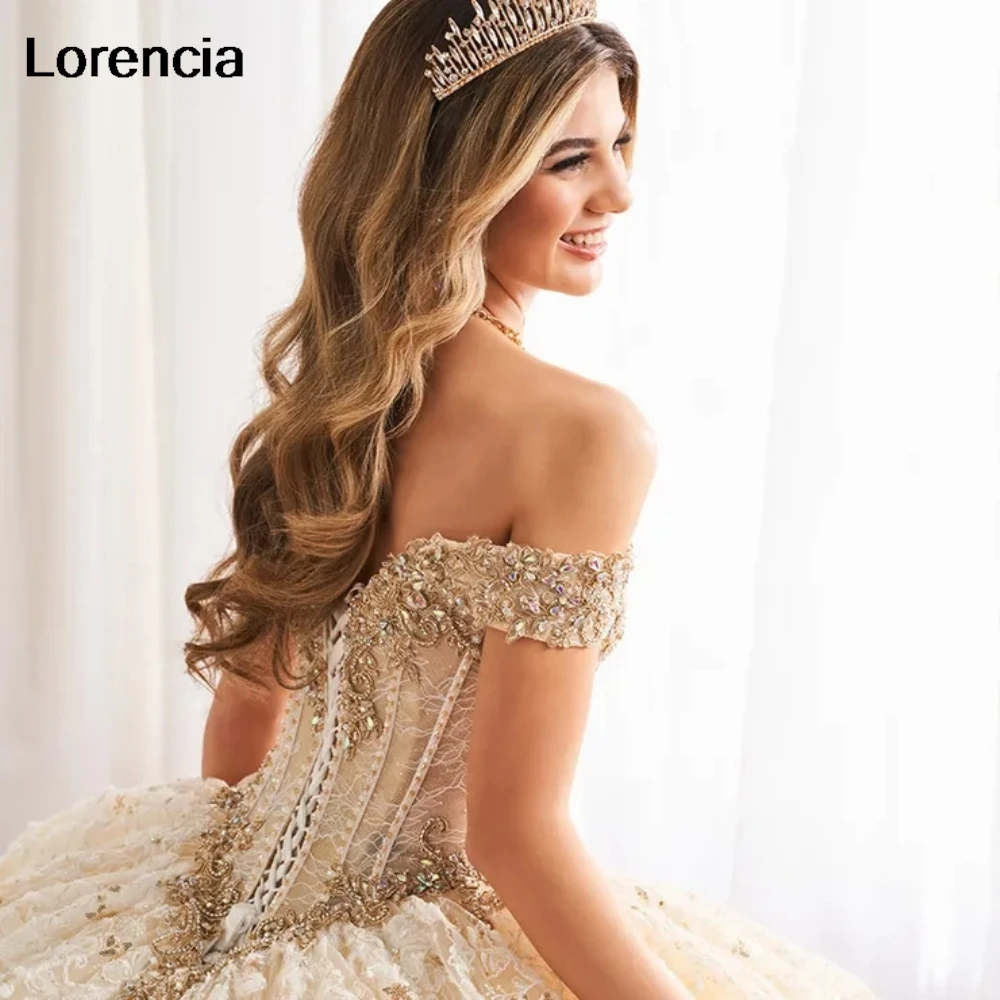 Personalizado champanhe quinceanera vestido de baile renda applique miçangas espartilho mexicano doce 16 vestidos de 15 anos yqd989