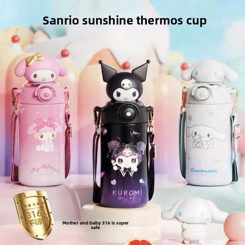 

5 Styles Available! Sanrio Thermos Bottle，316 Stainless Steel Dual Lid， Leakproof Straw Cup，Portable Water Bottle，Birthday Gift