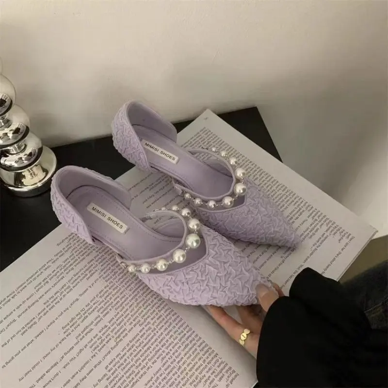 NEW Shoes For Women Heeled Sandals Pointed Toe Footwear Spring Casual Female Fashion Pearl Pumps Elegant Ladies High Heels Shoes