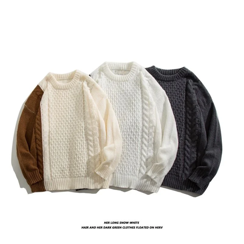 

Loose Fit round Ne Knitwear Casual Sle Retro Hong Kong Faion Autumn Winter Men's Sweater Comfortable Breathable Polyester