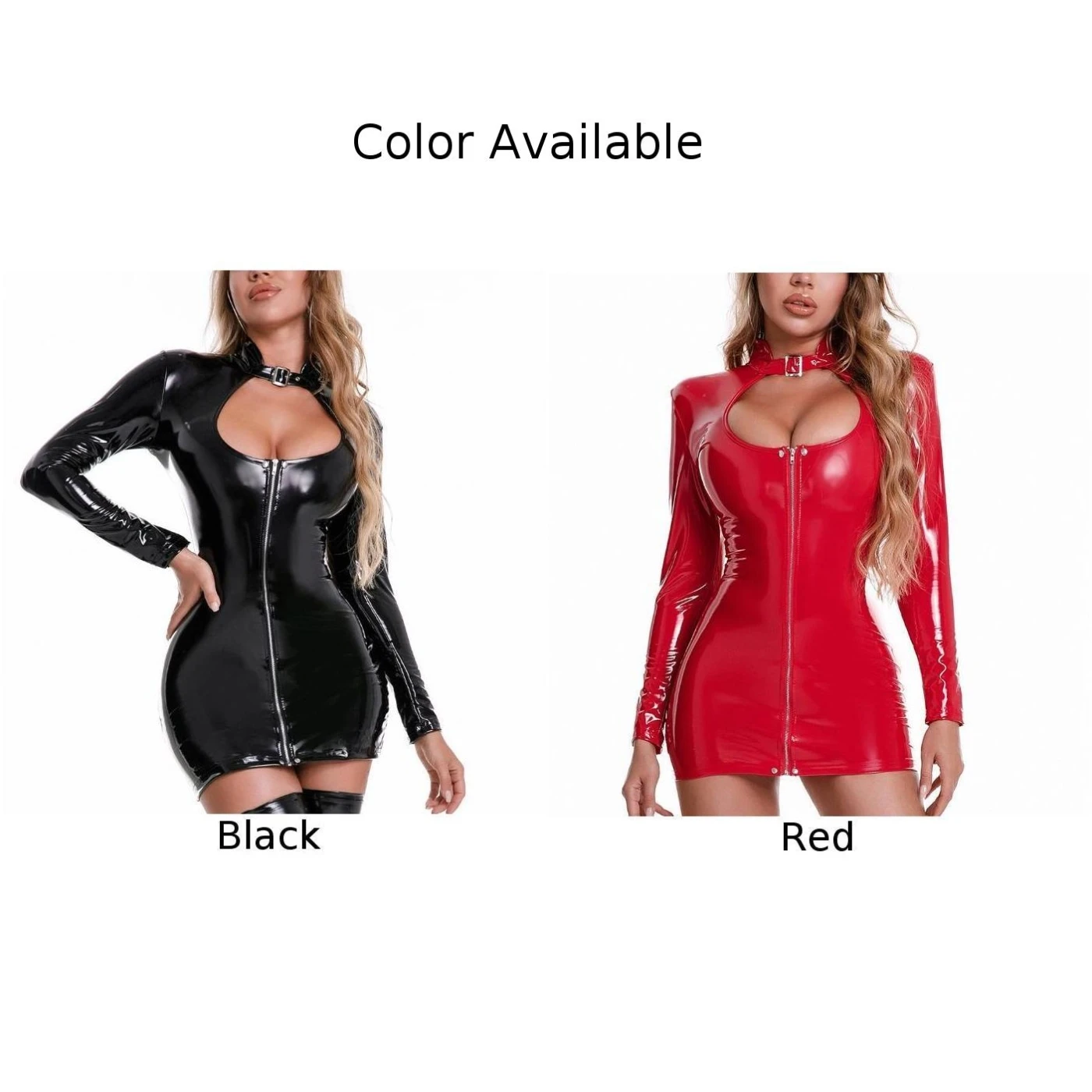 Bodycon فستان نسائي ملهى ليلي ملابس داخلية للحفلات كم طويل M ~ 3XL PU Plus تنورة لامعة مثيرة كلوبوير جلد صناعي