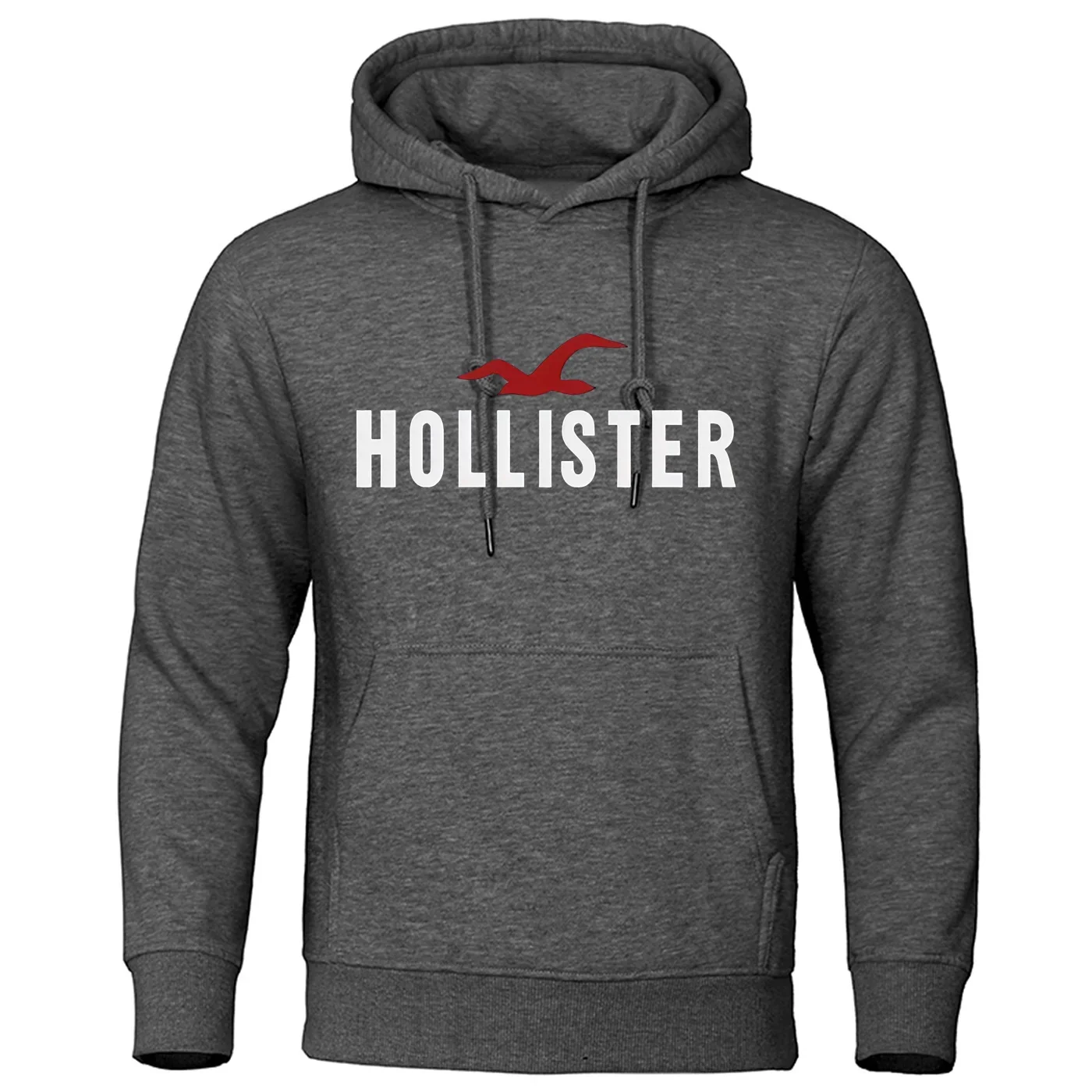 Men\'s Hollister Printed Casual Sweater, Round Collar Pullover, Hip-Hop Hoodie, Trendy New, Autumn and Winter 2024