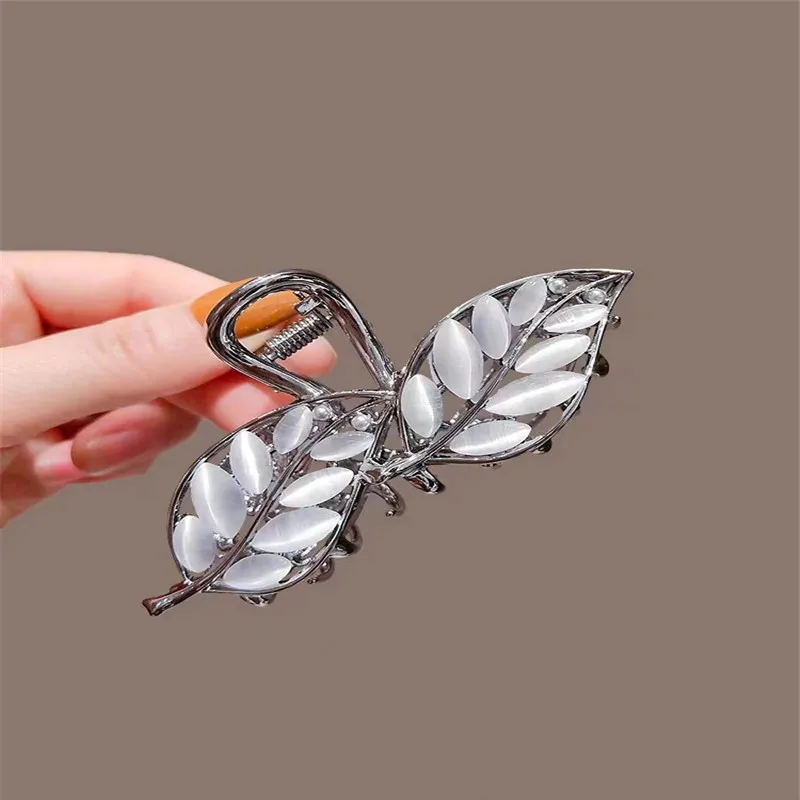 1 Elegant Opal Leaf Women's Hair Claw - Fashionable Shark Claw Back Headpiece - Hair Clip Decoration and Accessories