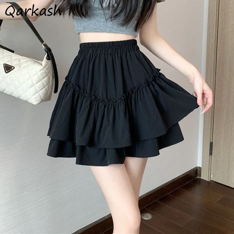 Ball Gown Skirts Women Princess Mini Tender Sweet Ruffles All-match Korean Style Girlish Teens Loose High Waist Aesthetic Jupe