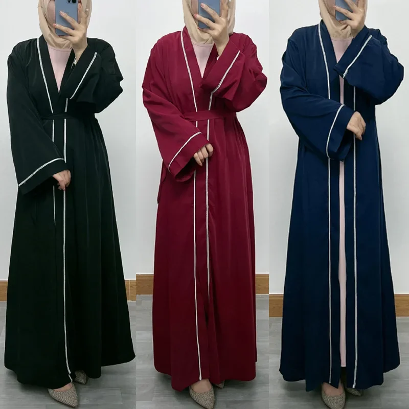 Women's Outwear Middle East Dubai Collage Contrast Color Elegant Cardigan Robe Manufacturers Muslim Fashion