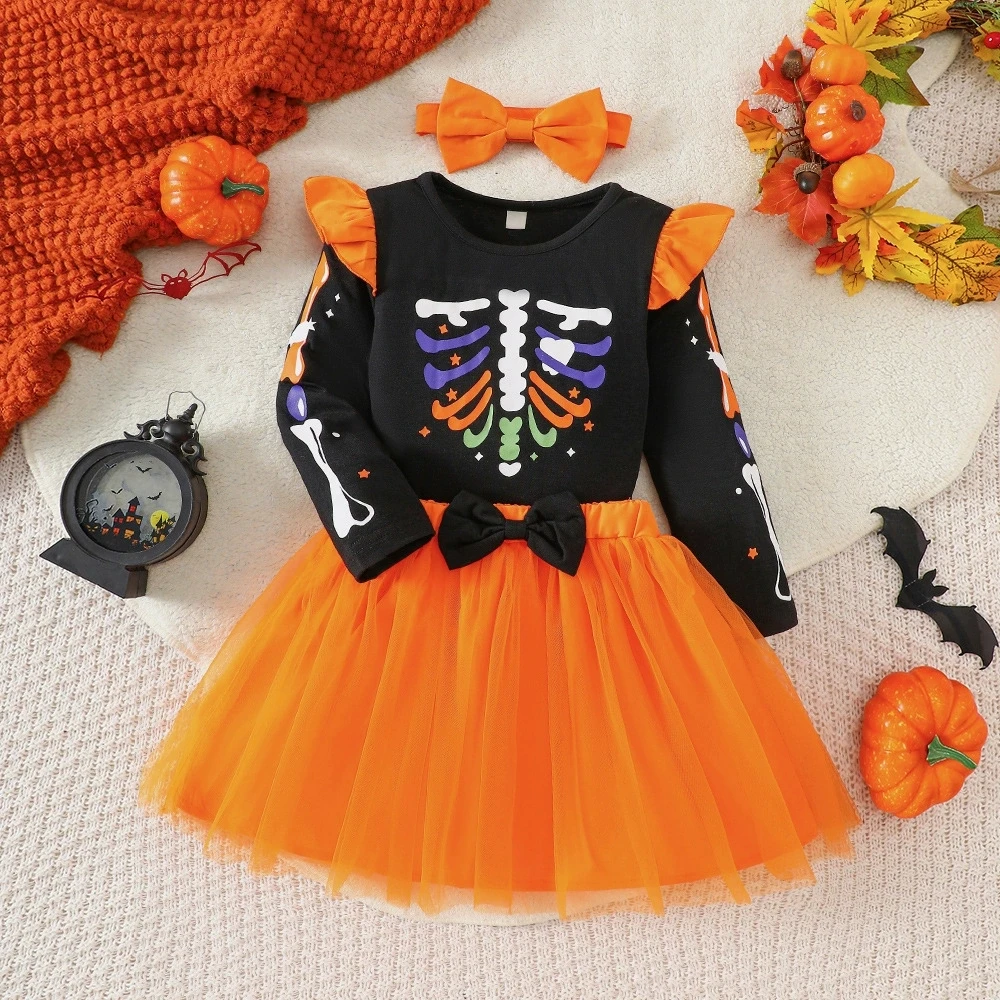 

Baby Girl'S Halloween Party Dress Long Sleeve Outfit For Toddlers Girls Fall Party Skirt Halloween Kids Clothes Festive Wear