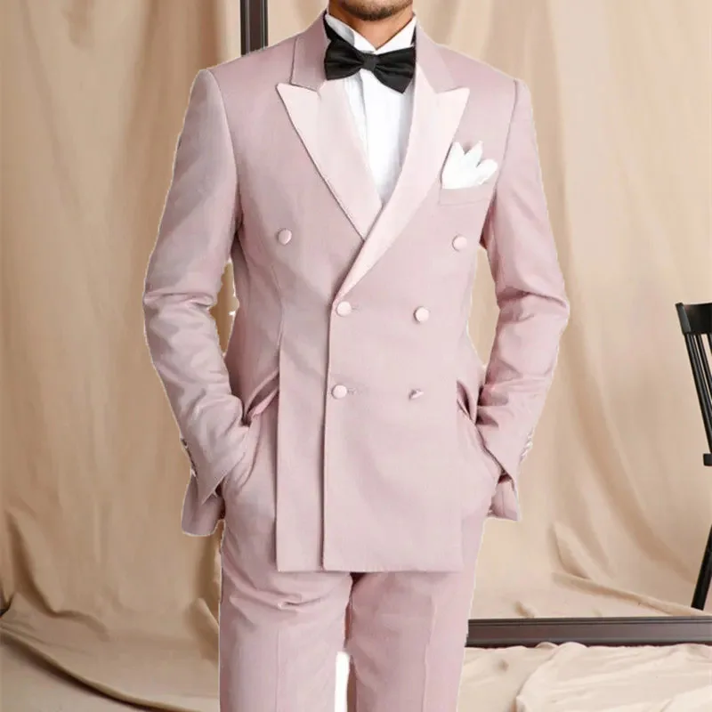 

Formal Dusty Pink Double Breasted Men's Suits Peak Lapel Back Vent Luxury Wedding Male Clothing Slim Fit 2 Piece Jacket Pants