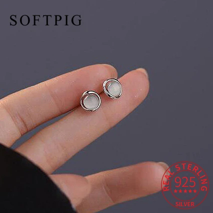 

SOFTPIG Real 925 Sterling Silver Irregular Moonstone Stud Earrings For Women Classic Fine Jewelry Minimalist Accessories