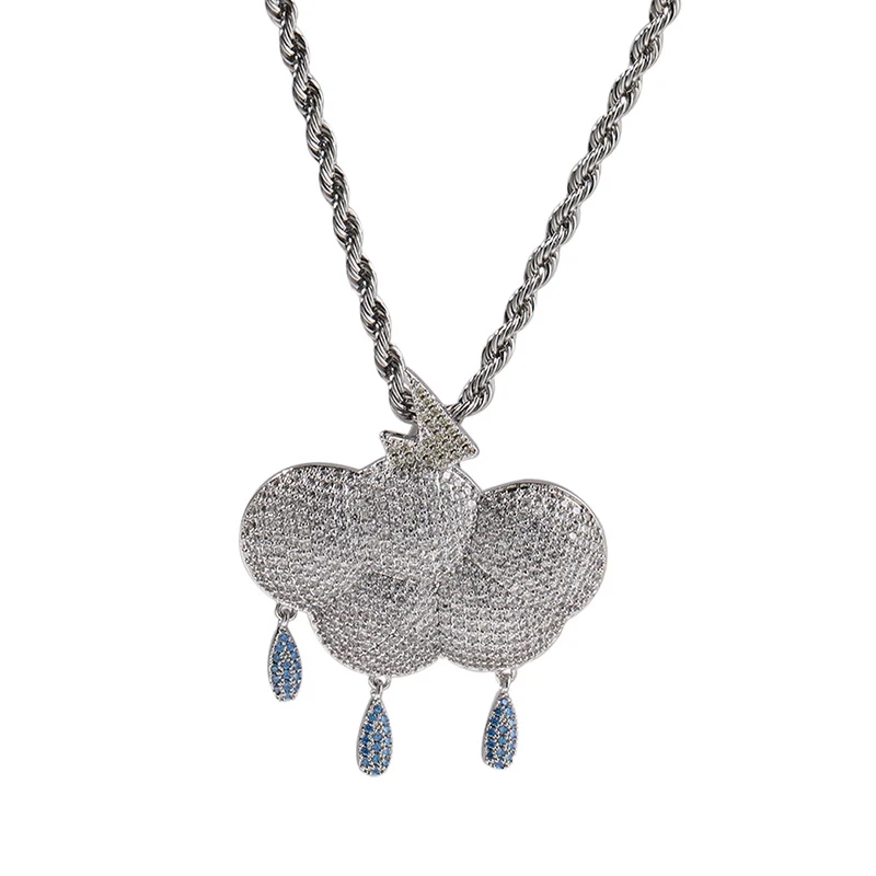 Hip Hop 3A+CZ Stone Paved Bling Iced Out Lightning Cloud Pendants Necklaces Rapper Jewelry