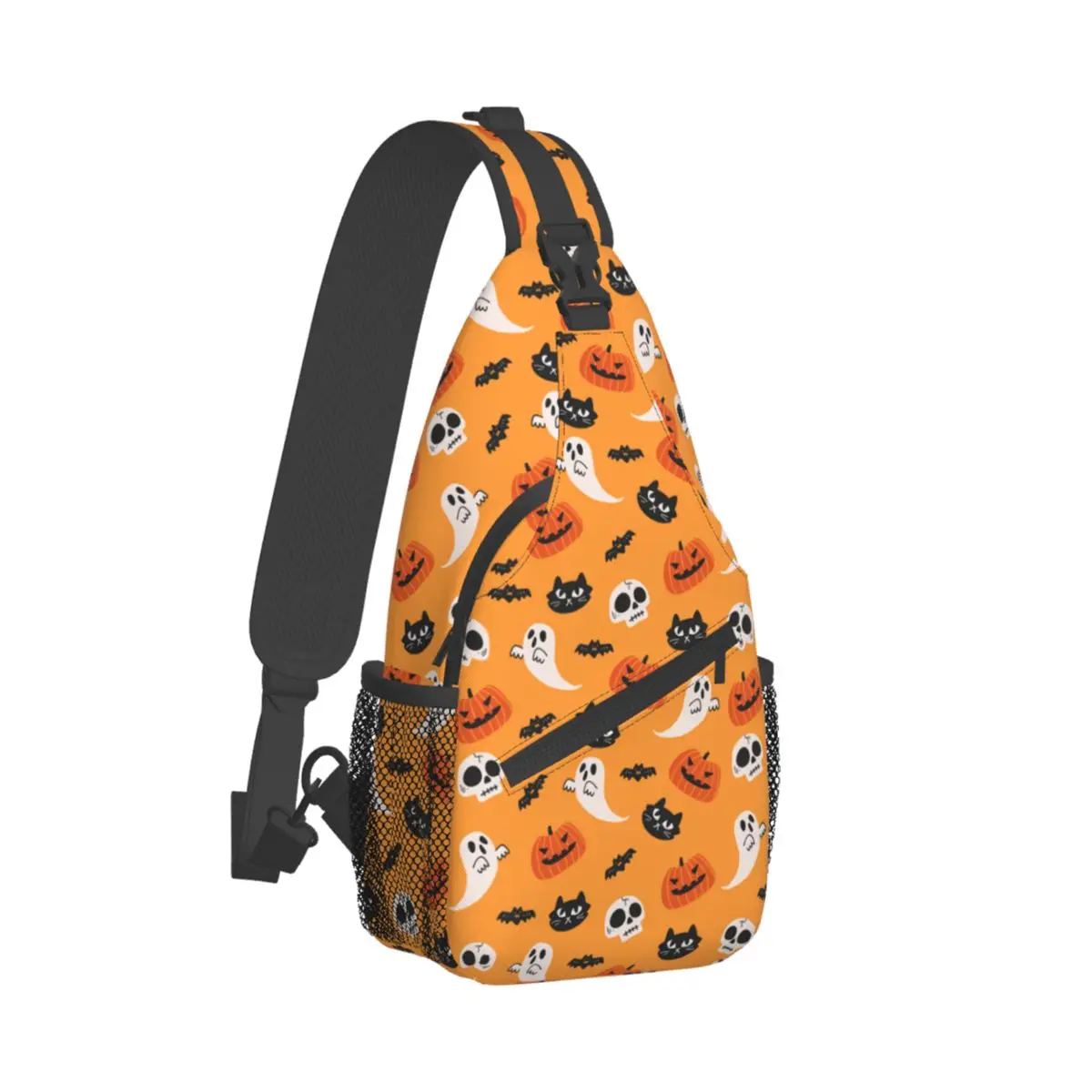 Cat Ghost Pumpkins Crossbody Chest Bags Halloween Pockets Travel Pack Messenger Sports Teens Shoulder Bag Unisex