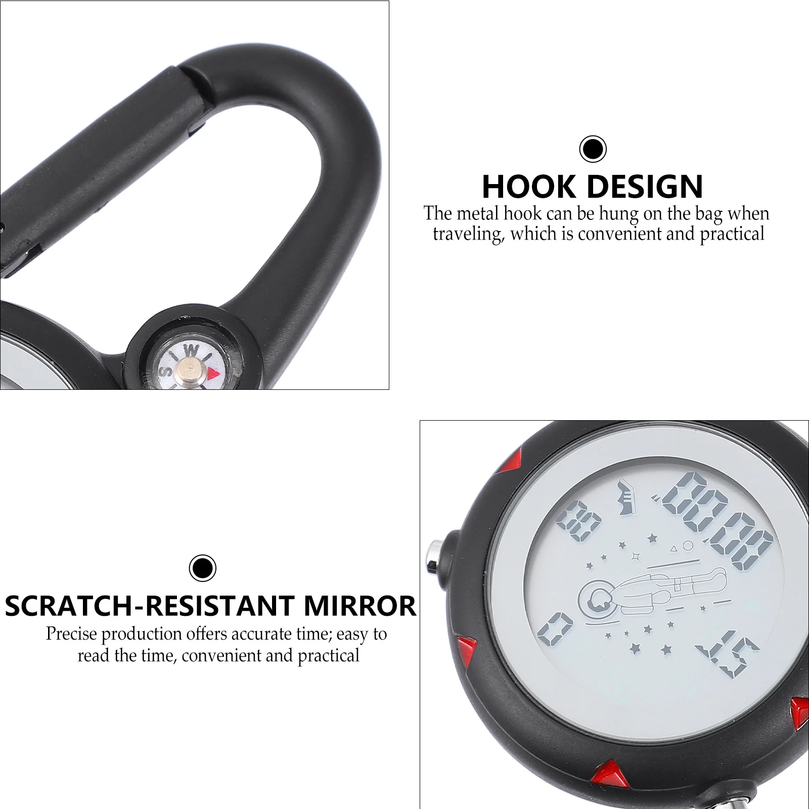 1Pc Metal Hook Watch Portable Sports Watch Design Zinc Alloy Glass Stainless Steel Halloween Christmas