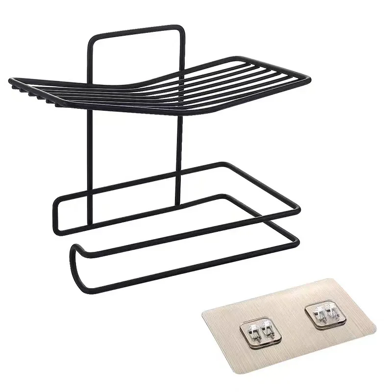 Non-drilled Bathroom Tissue Holder Roll Paper Storage Rack Wall-mounted Storage Rack for Toilet and Bathroom Soap Holder