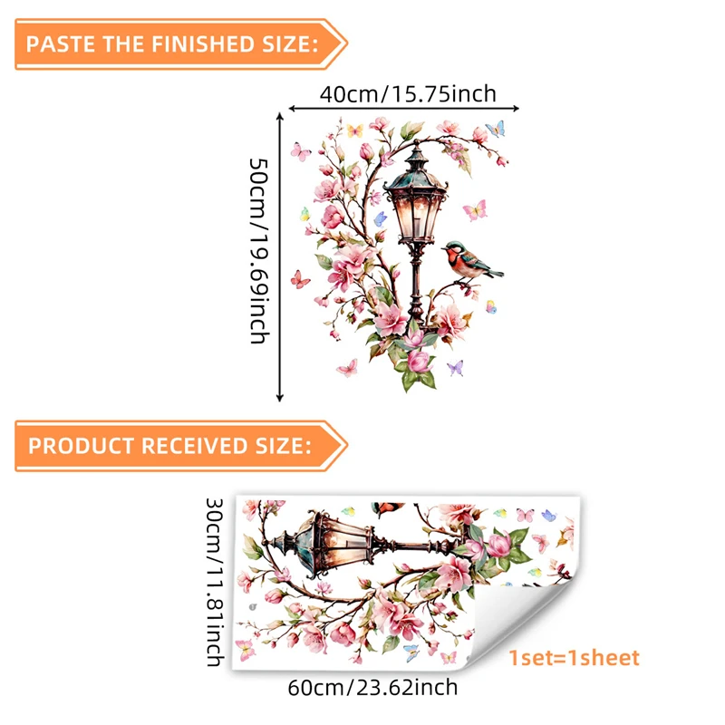 Creative Walls Art Green Plant Flower Branch Streetlight Bird Butterfly Vinyl Stickers Home Decoration for Living Room Bedroom view 3