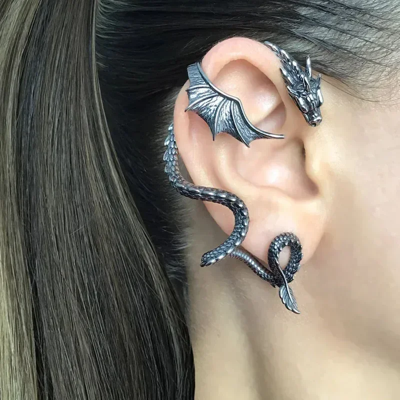 Boucles d'oreilles gothiques Dragon, couleur or gauche droite, Design de personnalité rétro, Animal, nouveau ornement d'oreille féminin, bijoux