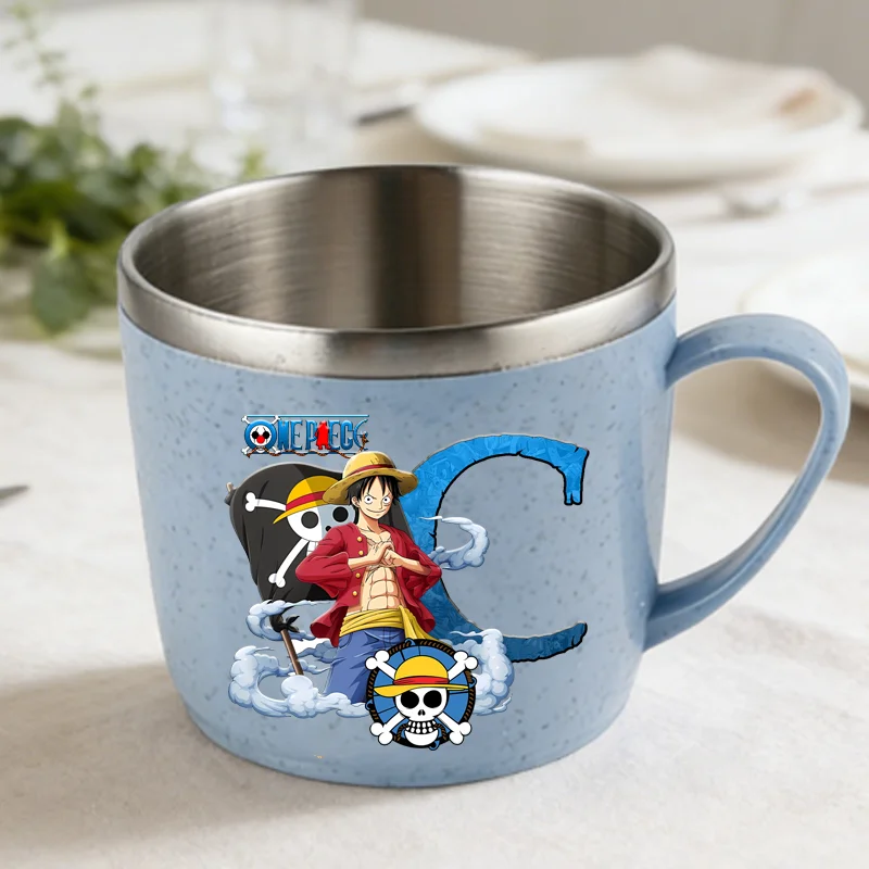 One Piece Double Layer Anti-scalding Stainless Steel Cups Kid Plastic Handle Coffee Milk Mug Luffy Water Cup Home Office Tumbler view 3