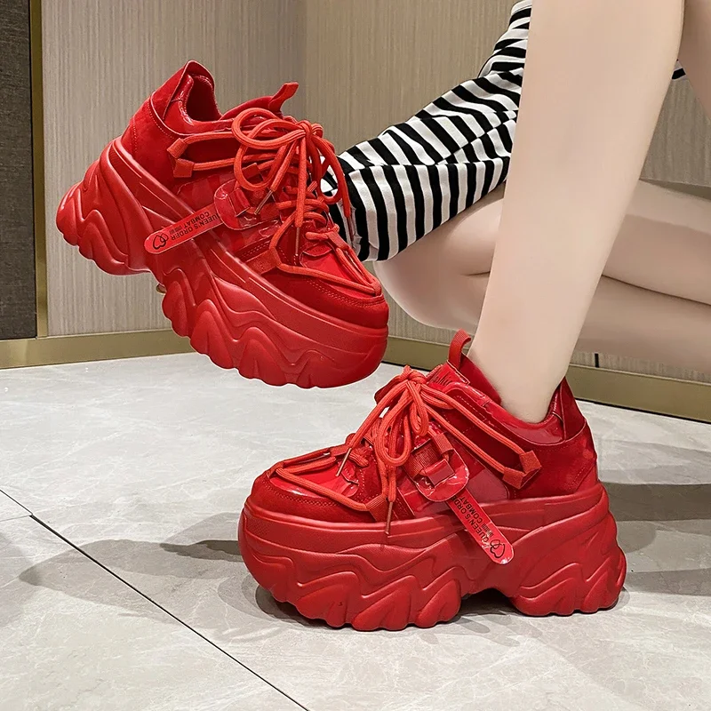 

New Spring Women Chunky Sneakers Designer Dad Shoes 8CM High Platform Ulzzang Leather Shoes Autumn Breathable Casual Sport Shoes