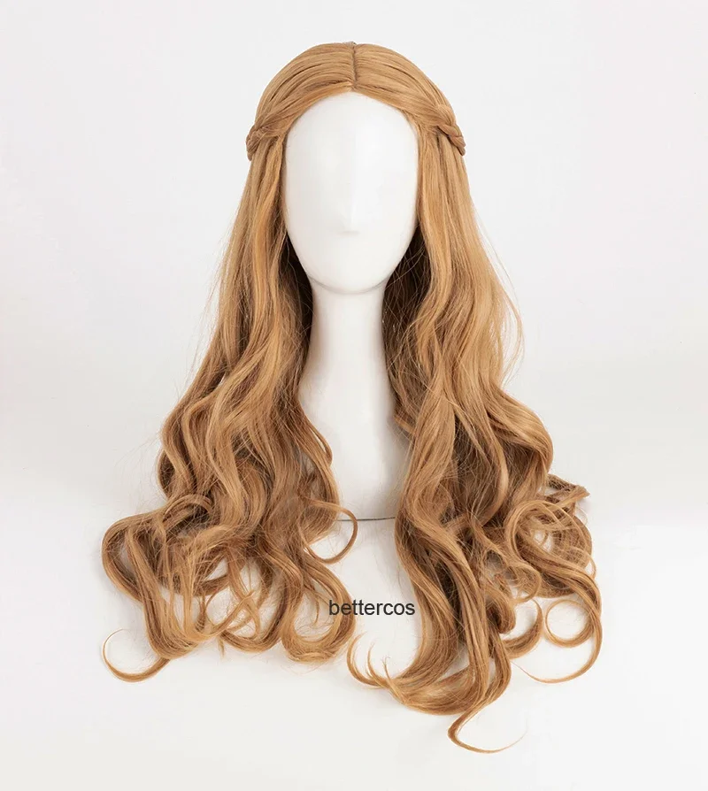 Cersei Lannister Cosplay peruca encaracolada marrom longa, cabelo sintético, trança resistente ao calor