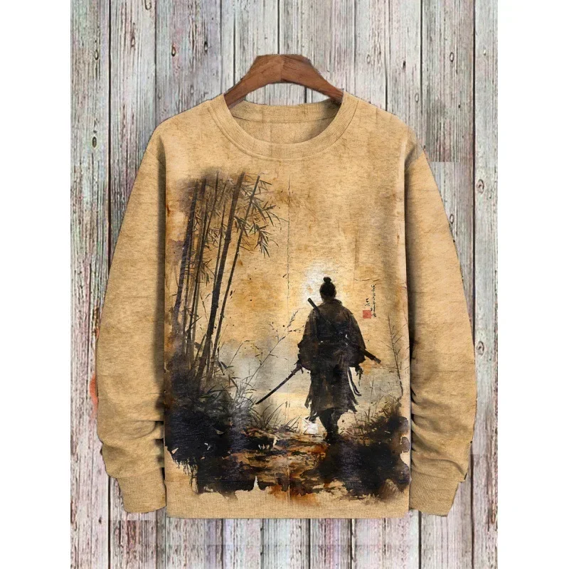 Men's Pullover Sweatshirt Japanese Samurai 3D Printed Sweatshirt Autumn Fashion Long Sleeve Sweatshirt Oversized Men's Tops