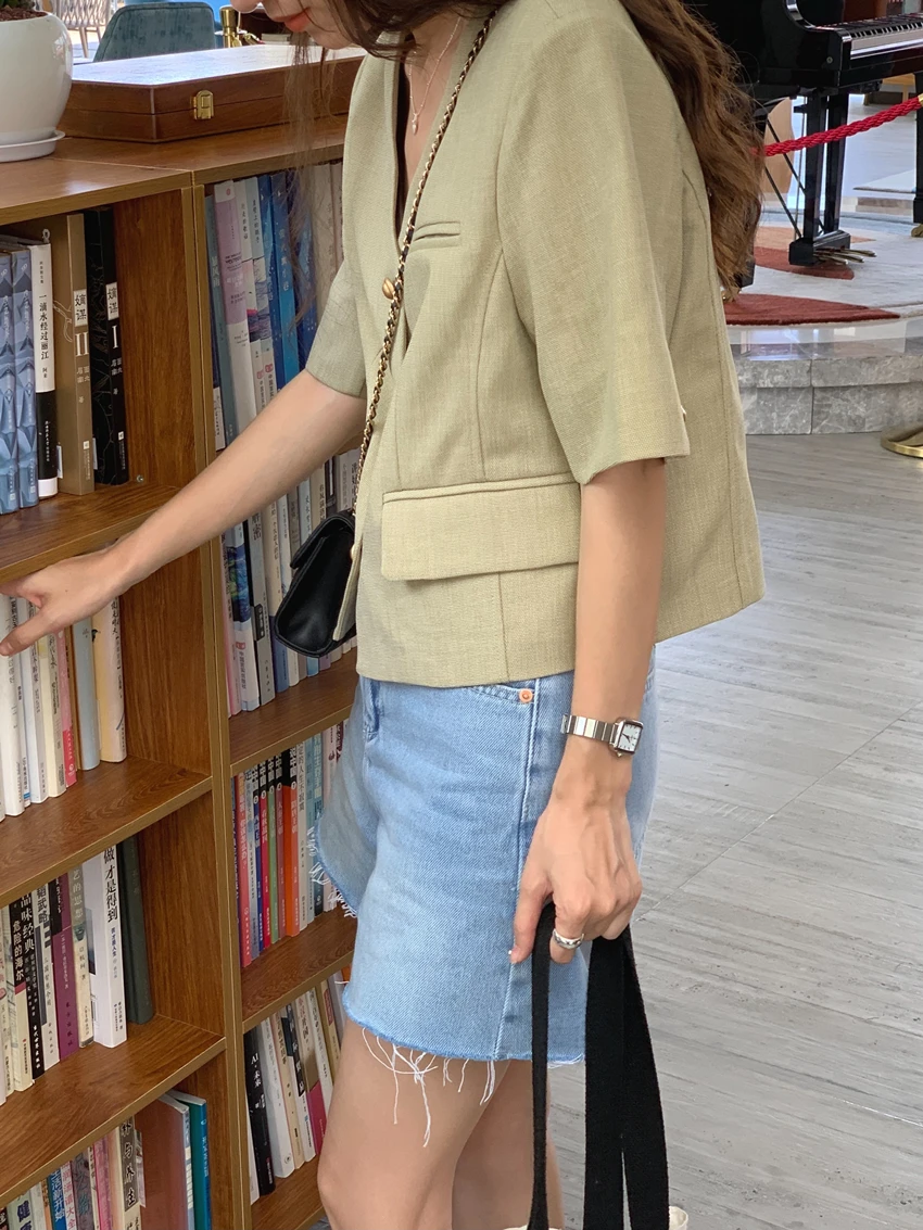 Women Summer New V-Neck Single Breasted Short Jacket Fragrant Coats