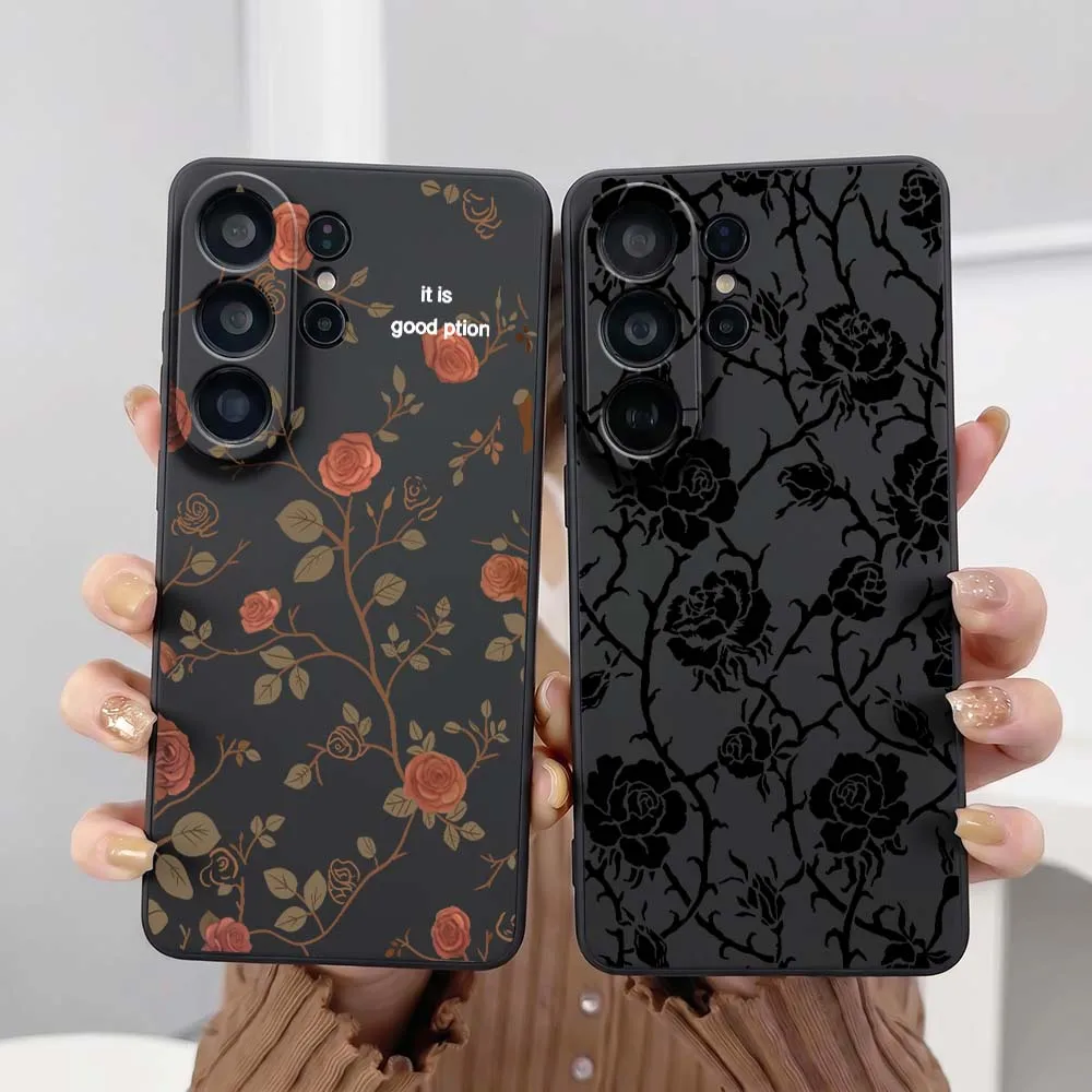 Rose Pattern Design Phone Case For Samsung Galaxy S26 S25 S24 S23 S22 S21 S20 Pro Edge Ultra Plus FE 5G Black Cover