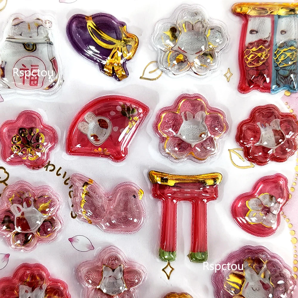 

4pcs Pink Cute Japan Sakura Cartoon 3D Relief Stickers Creative Cherry Blossom Pattern Three-dimensional Sticker DIY Phone Diary