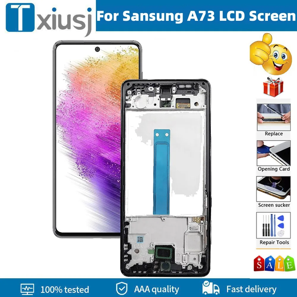 6.7'' Super OLED Display For Samsung A73 5G A736B SM-A736B/DS LCD Display Touch Screen Digitizer Assembly With Frame Replacement