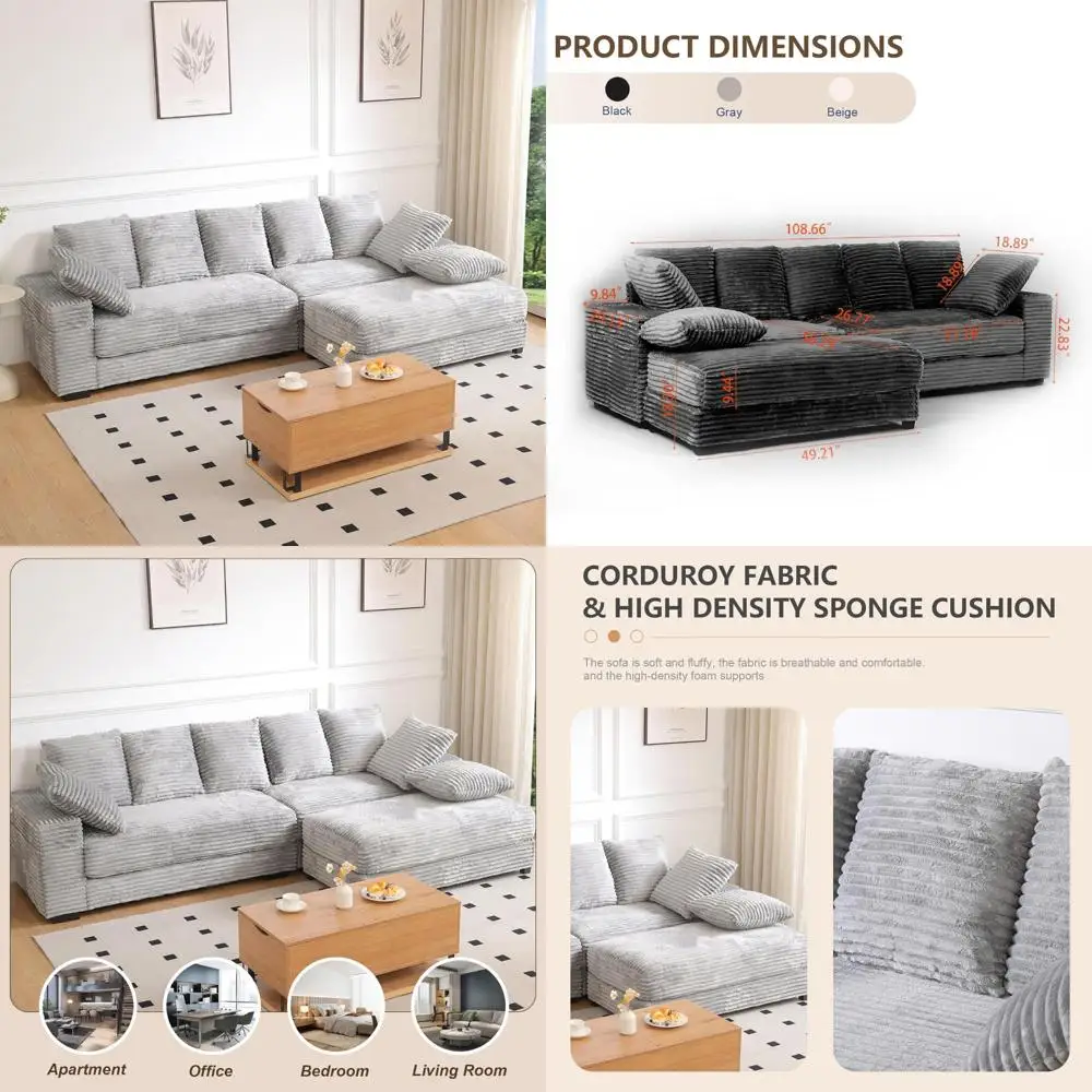 أريكة مقطعية كبيرة الحجم مع مقاعد عميقة، مسند تخزين، 8 وسائد - أرائك سحابية مريحة للاسترخاء #1