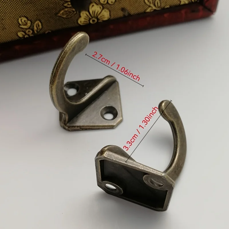 4pcs Heavy Duty Metal Hooks Wall Mounted Retro Double Hooks Utility Antique Hooks For Coat, Scarf, Bag, Towel, Key, Scarf, Hat