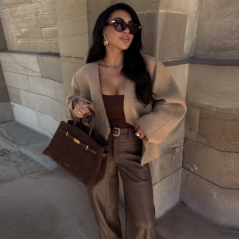 

Элегантные осенние повседневные женские кардиганы цвета хаки, вязаный свитер на одной пуговице с v-образным вырезом, универсальные короткие трикотажные изделия, простые женские топы