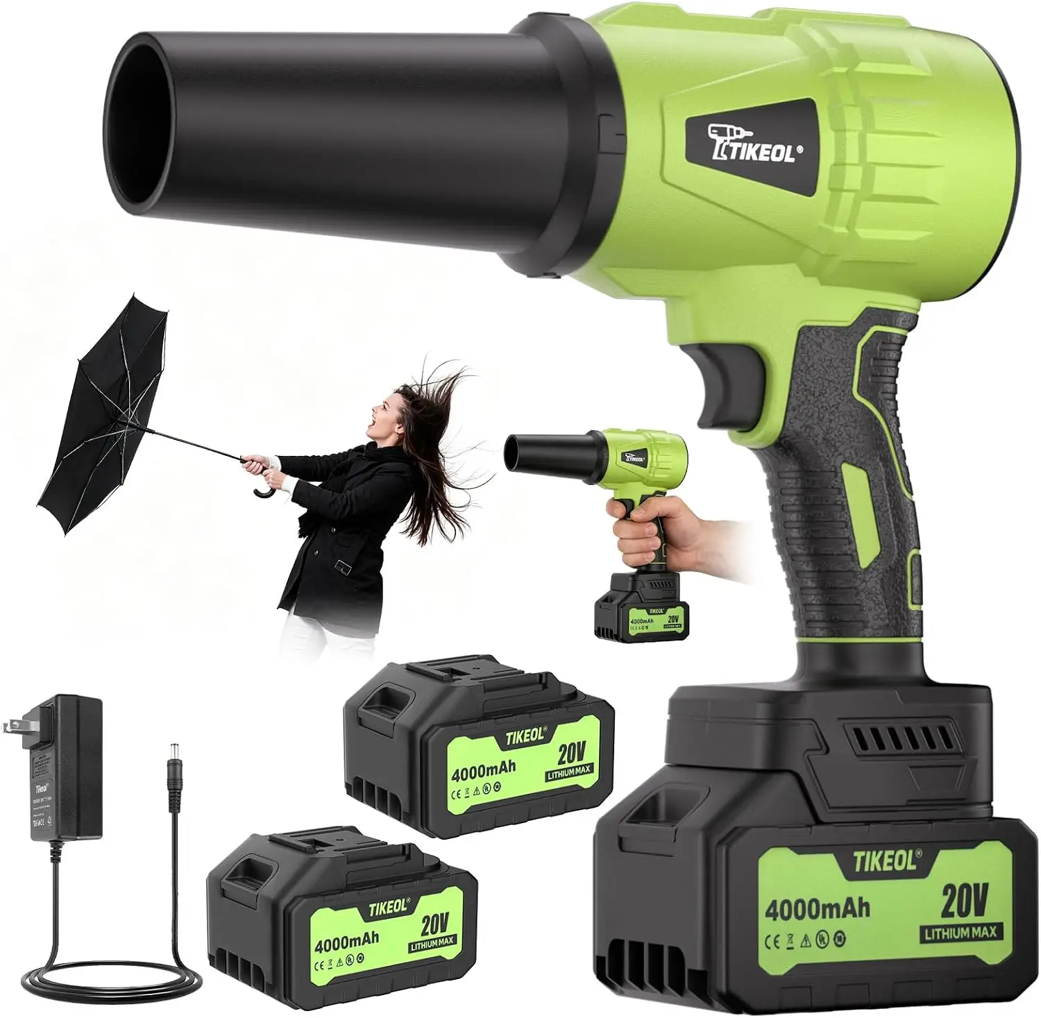 Cordless Handheld Leaf Blower with 2-Pack 20V/4.0Ah Batteries & Charger, Ideal for Patio, Lawn Care, Dust Removal, Snow Clearing & Car Drying