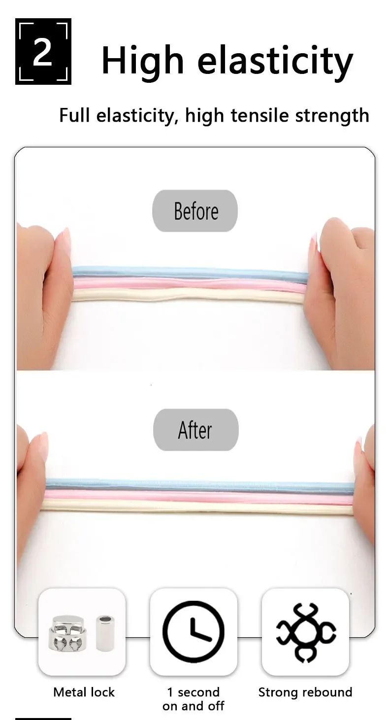 Tieless Elastic Shoe Laces No Tie Shoelaces Round Shoelace Sneakers for Kids and Adult with Strong Lock and Speed Shoestrings