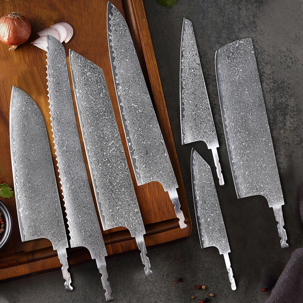 TURWHO Japanese Hand Forged Chef Knives DIY Blank Blade AUS-10 Damascus Steel Kitchen Knife DIY Making Handmade Knife NO Handle