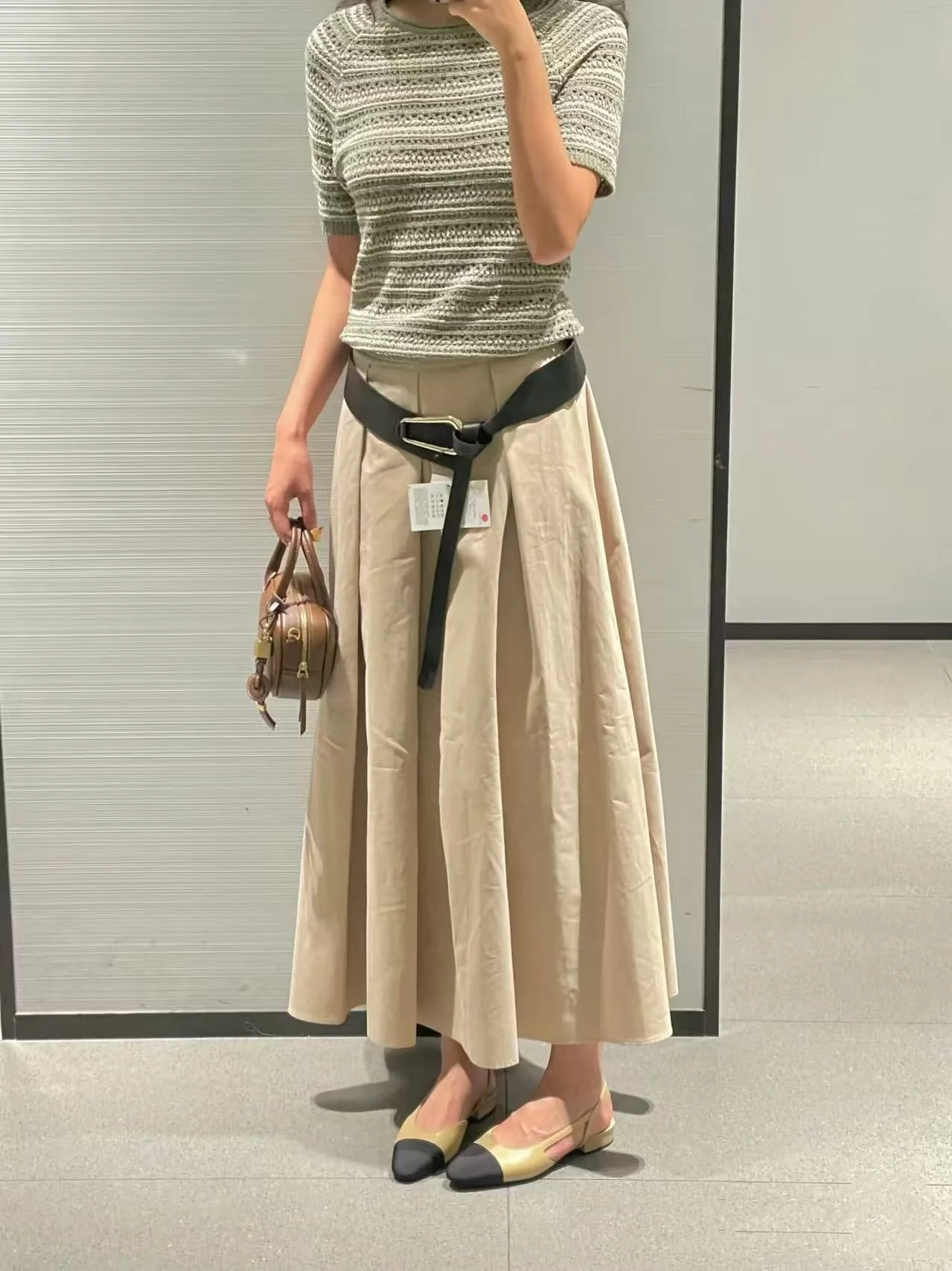 

New 2025 Autumn High Waist A-Line Midi Skirt with Belt Commuter Sle Women's f-length Skirts Ele Simple Polyester Fiber