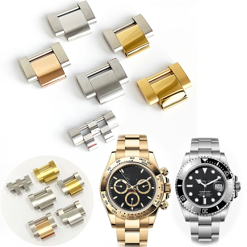 

15.5mm Extension Chain Link Fit RLX Watch Strap Silver Gold SUB GMT Oyster Jubilee Stainless Stee Water Ghost Watch Accessories