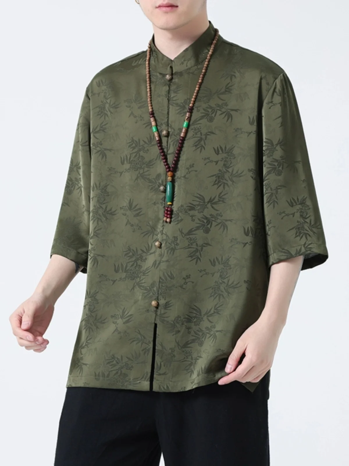 

Мужская летняя тонкая футболка из ледяного шелка в ретро-китайском стиле, костюм Тан, Ханьфу, с коротким рукавом, стандартный крой, молодежная мода