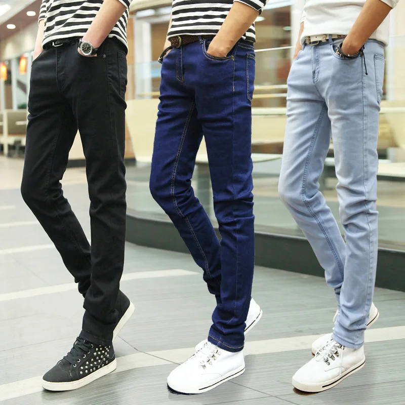 Summer Korean Slim Solid Black Skinny Jeans Men's Casual Trousers