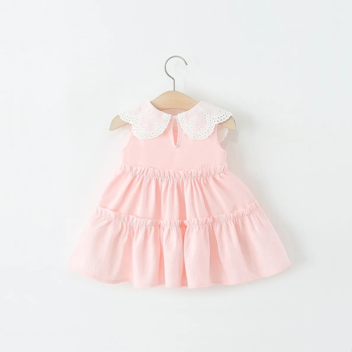 Sweet White Petal Lapel Baby Girl Dress, Summer New Simple Style Solid Color Children'S Sleeveless Clothes (9 Months-4 Years)