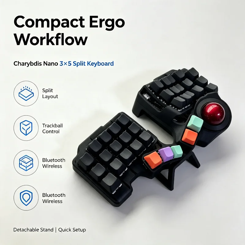 Charybdis Nano Trackball Split Keyboard Kit Hot Pluggable Zmk Studio Bluetooth Wireless 3x5 Separate Keyboard Ergonomics