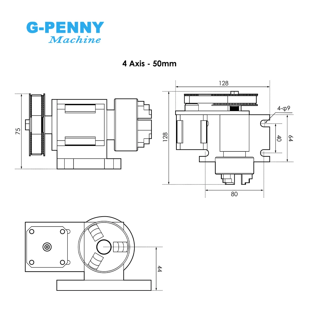 Imagem -02 - G-penny-cabeça Divisória Cnc para Mini Roteador Kit de ° Eixo com Eixo Giratório Tailstock com Motor de Passo Nema17 50 mm 65 mm 4:1