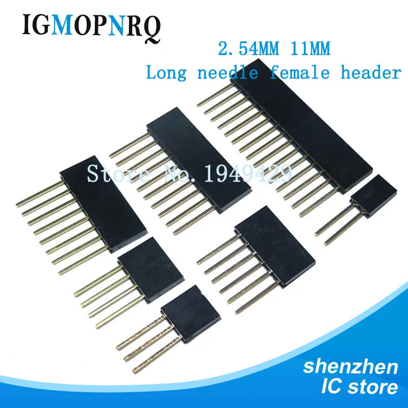10pcs 2.54mm Single Row Female Long pins 11mm Breakaway PCB Board Pin Header socket Connector 2/3/4/6/8/10/15PIN