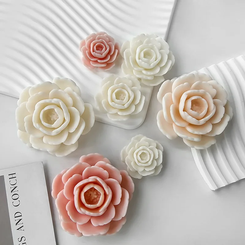Camellia Fragrance Scented Candle Silicone Mold Flower Gypsum Ornament Epoxy Resin Mould DIY Candle Making Supplies Home Decor