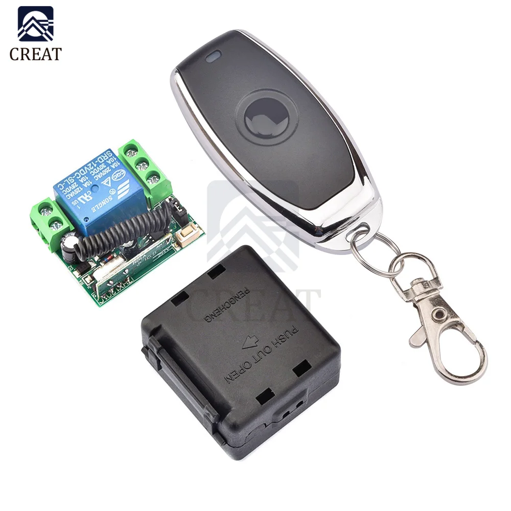 DC12V 10A Relay 1 CH 433Mhz Wireless RF Remote Control Switch Transmitter with Receiver Module for LED Light Door Remote Control