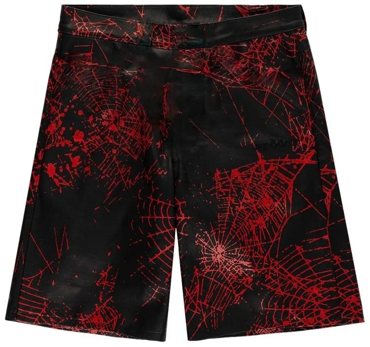 

2026 New Black Red Spider Web Print Mens Shorts Elastic Waist Running Workout Gym Sports Male Casual Shorts