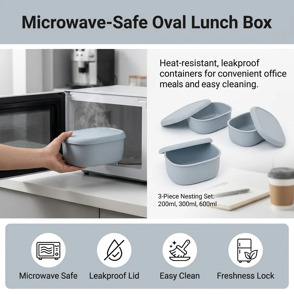 Meal Prep Box - Magnetronbestendige ovale voedselbewaarbak met lekvrij klikdeksel,