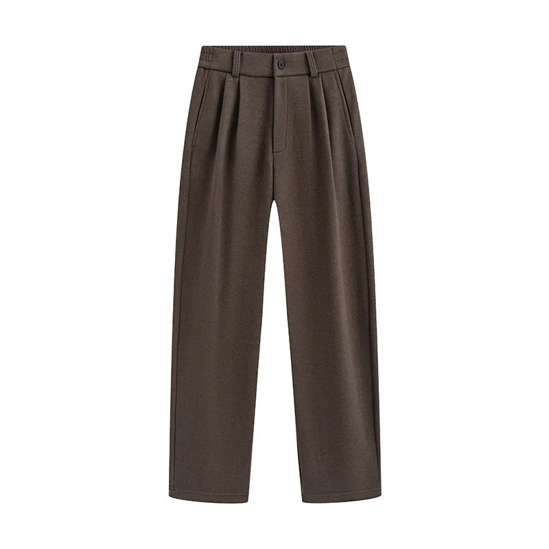 

Зимние шерстяные брюки, мужская одежда, качественные толстые теплые мужские повседневные брюки с эластичной резинкой на талии, универсальные удобные прямые брюки для мужчин