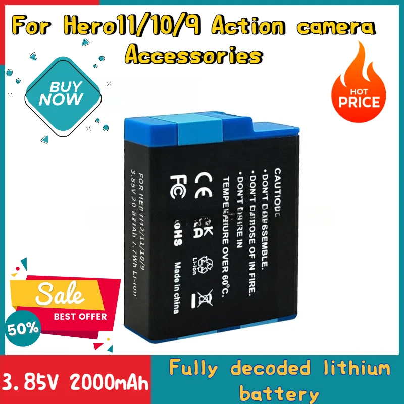 

Suitable for GOPRO12 Battery Full Decoding Lithium Battery Large Capacity for Hero11/10/9 Action Camera Accessories