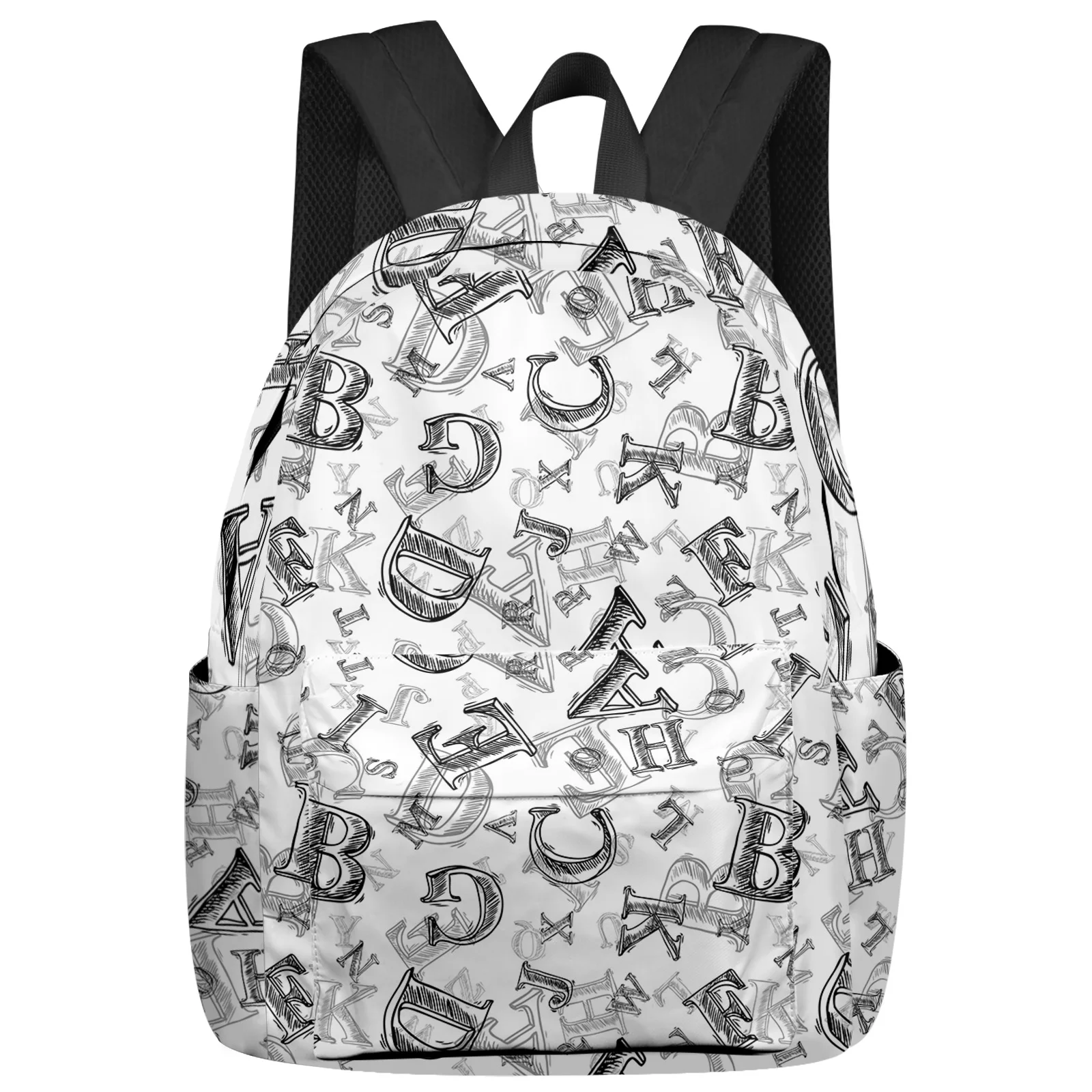 English Alphabet Texture Backpack Teenagers Student School Bags Laptop Bag Women's Casual Travel Backpack