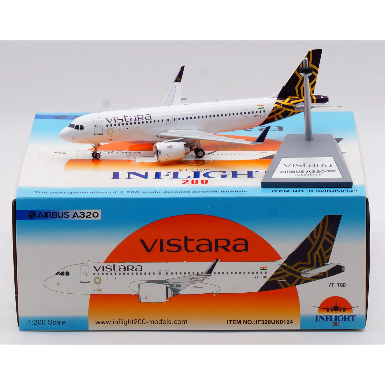 

IF320UK0124 Коллекционный самолет из сплава в подарок, INFLIGHT 1:200 Vistara Airlines Airbus A320, литая под давлением модель самолета VT-TQD