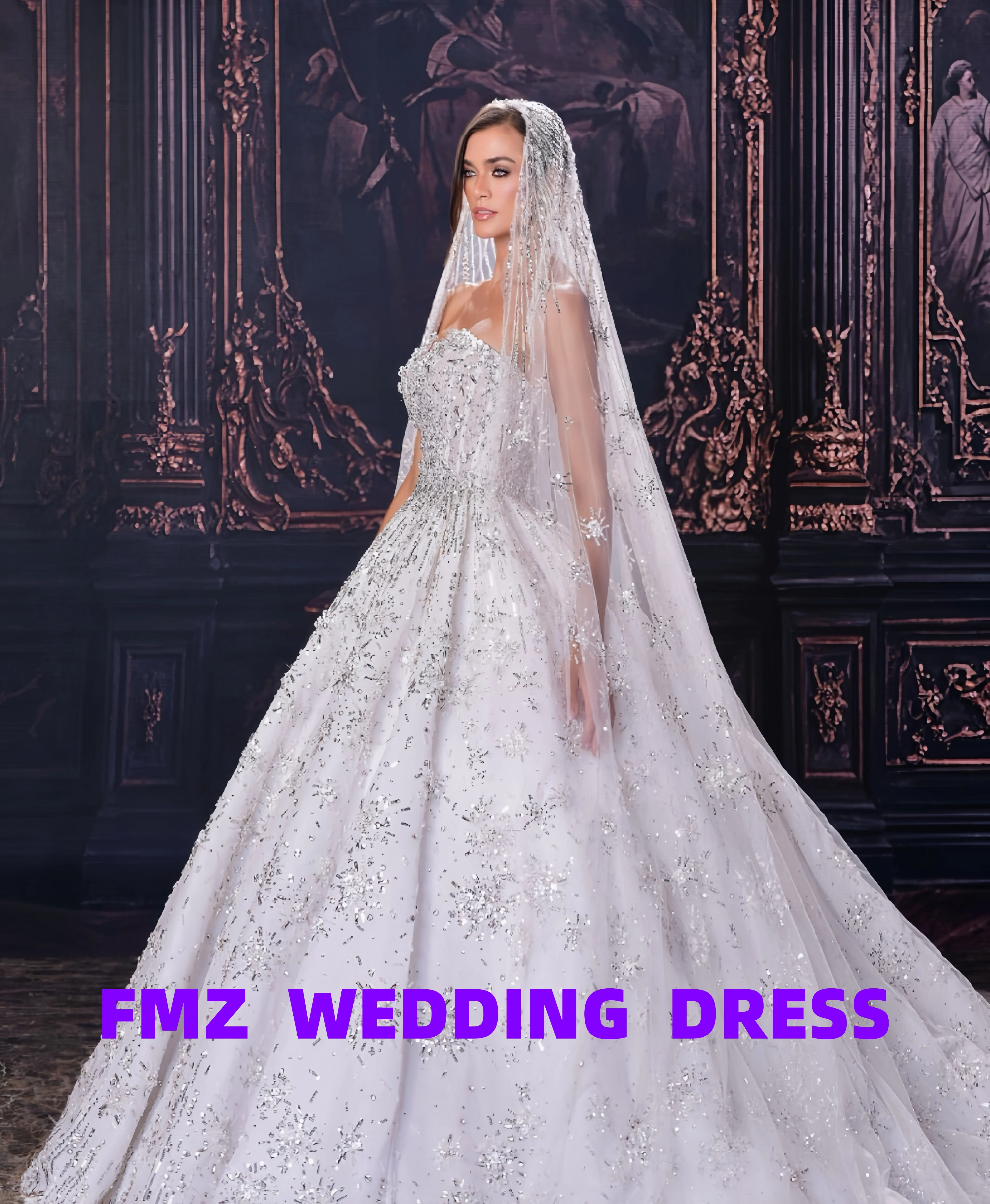 Personnalisé col doux sans manches robe de bal perlée luxe robes de novia robe de mariée vestidos para muje robe de mariée